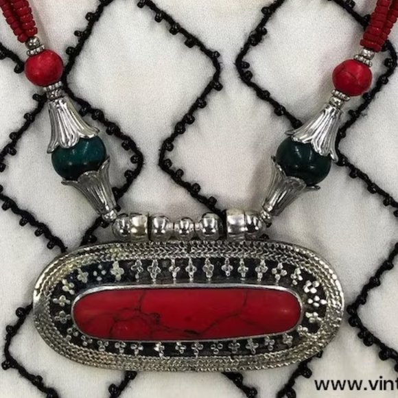 Afghan Tribal Stone Pendant Necklace, Handmade Afghan Jewelry, Pendant Necklace - Picture 4 of 10